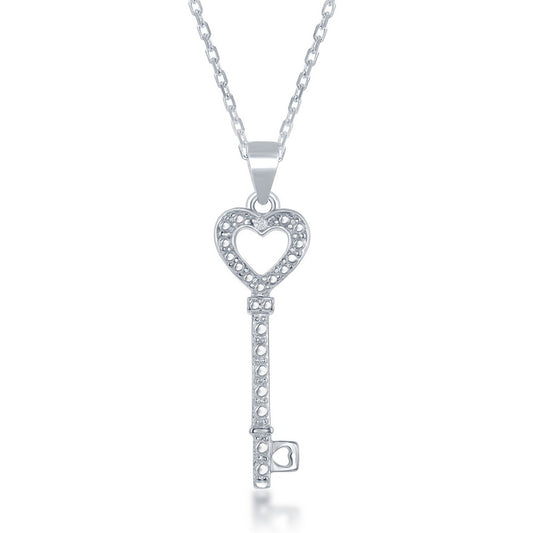 Sterling Silver, Diamond Accent Key Heart Pendant w/Chain