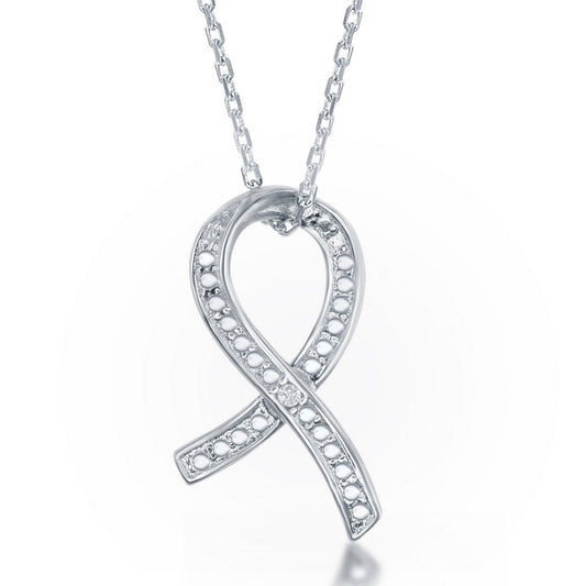 Sterling Silver, Diamond Accent Awareness Ribbon Pendant w/Chain