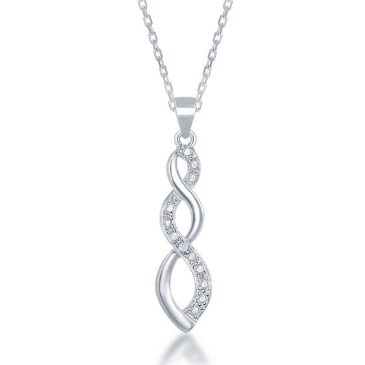 Sterling Silver, Long Twist Diamond Accent Pendant w/Chain