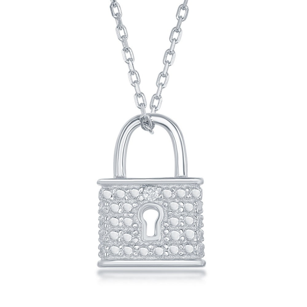 Sterling Silver, Diamond Accent Lock Pendant w/Chain