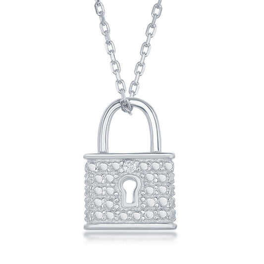 Sterling Silver, Diamond Accent Lock Pendant w/Chain