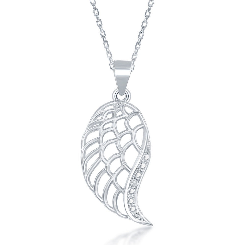 Sterling Silver, Diamond Accent Angel Wing Pendant w/Chain