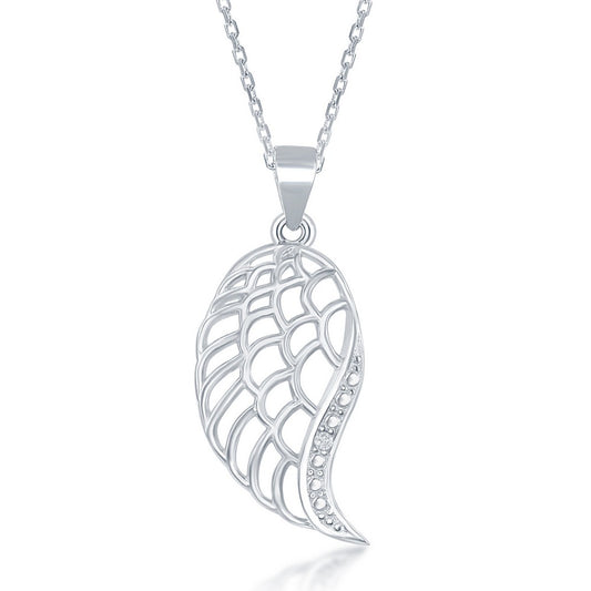 Sterling Silver, Diamond Accent Angel Wing Pendant w/Chain