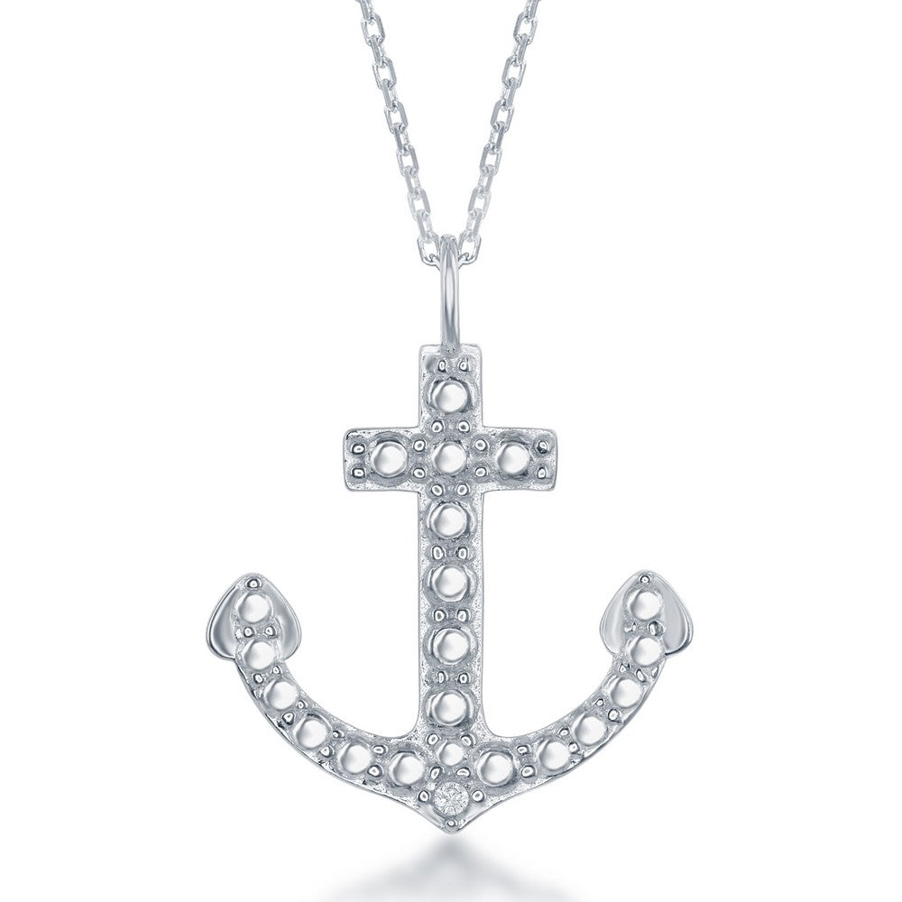 Sterling Silver, Diamond Accent Anchor Pendant w/Chain