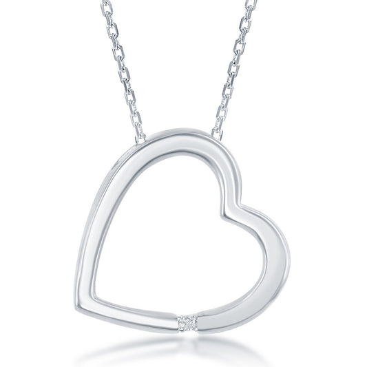 Sterling Silver, Diamond Accent Open Heart Pendant w/Chain