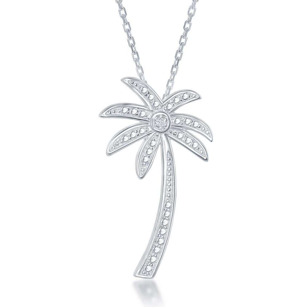 Sterling Silver, Diamond Accent Palm Tree Pendant w/Chain