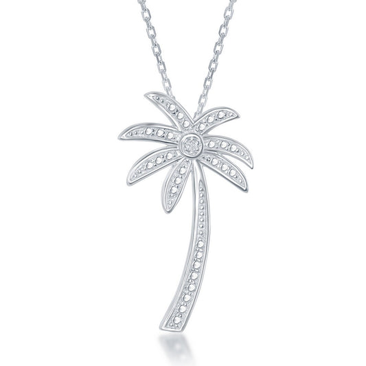 Sterling Silver, Diamond Accent Palm Tree Pendant w/Chain