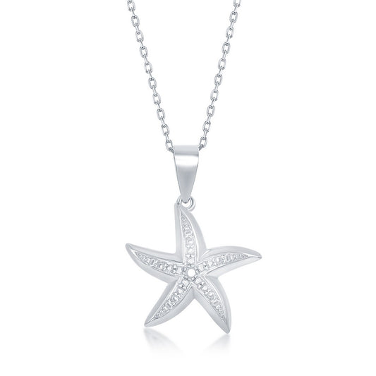 Sterling Silver, Diamond Accent Starfish Pendant w/Chain