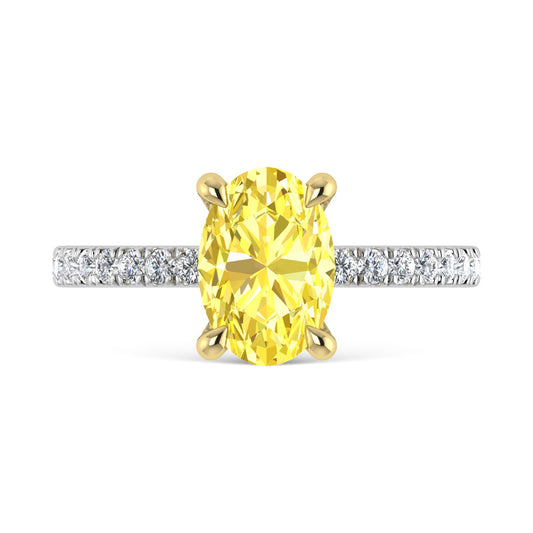 14K White Gold Lab Grown Diamond Oval Yellow 2 3/8 Ct.Tw. Engagement Ring