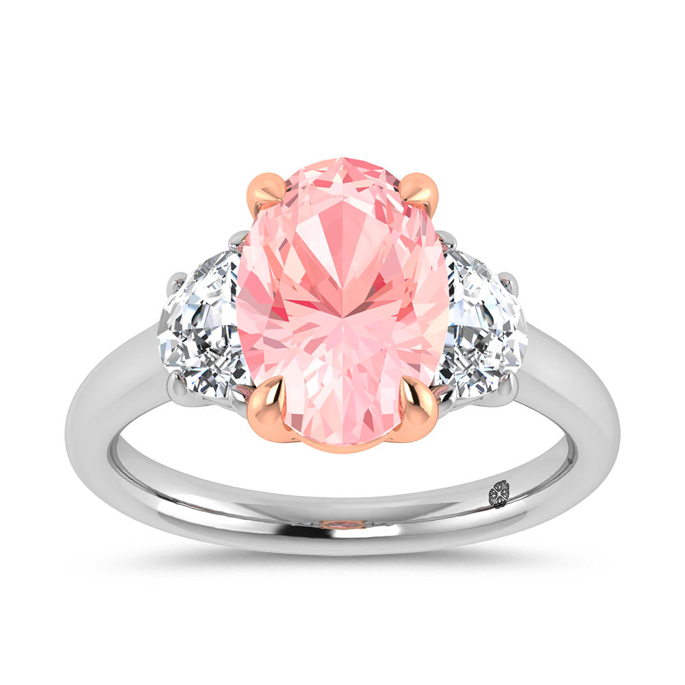 14K Two Tone Gold Lab Grown Diamond 3 1/2 Ct.Tw. Pink Oval Shape Engagement Ring (Center 3ct)