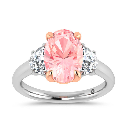 14K Two Tone Gold Lab Grown Diamond 3 1/2 Ct.Tw. Pink Oval Shape Engagement Ring (Center 3ct)