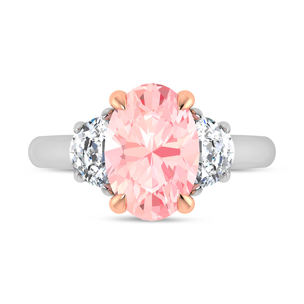 14K Two Tone Gold Lab Grown Diamond 3 1/2 Ct.Tw. Pink Oval Shape Engagement Ring (Center 3ct)