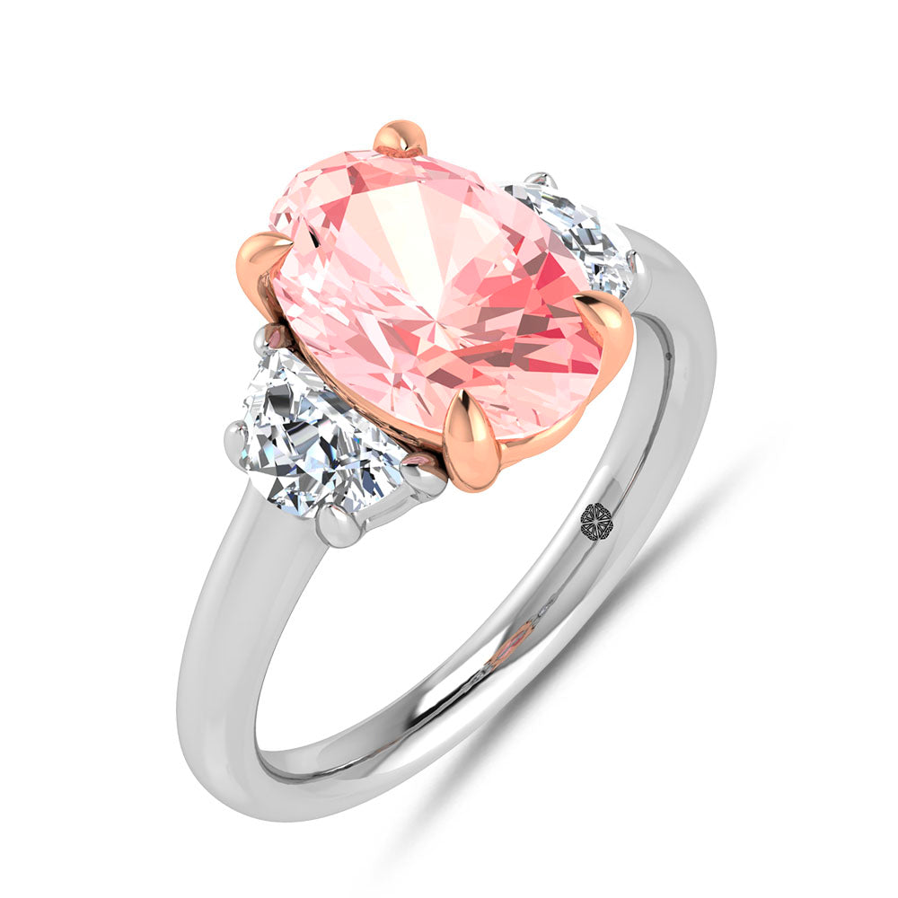 14K Two Tone Gold Lab Grown Diamond 3 1/2 Ct.Tw. Pink Oval Shape Engagement Ring (Center 3ct)