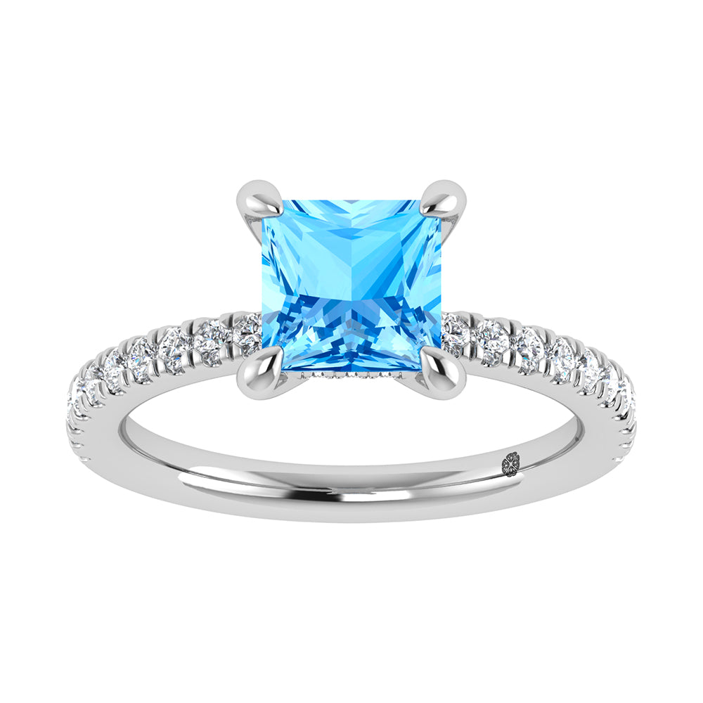 14K White Gold Lab Grown Diamond 2 3/8 Ct.Tw. Hidden Halo Engagement Ring (2ct Blue Center)