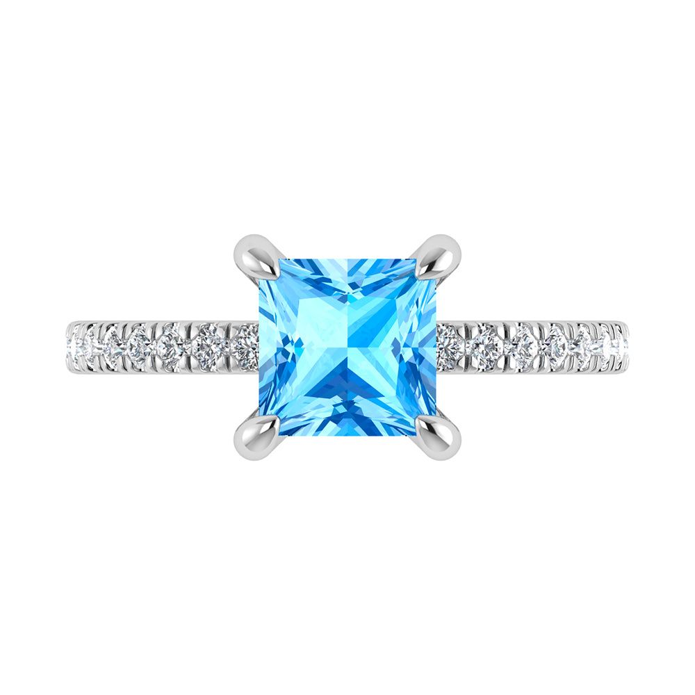 14K White Gold Lab Grown Diamond 2 3/8 Ct.Tw. Hidden Halo Engagement Ring (2ct Blue Center)