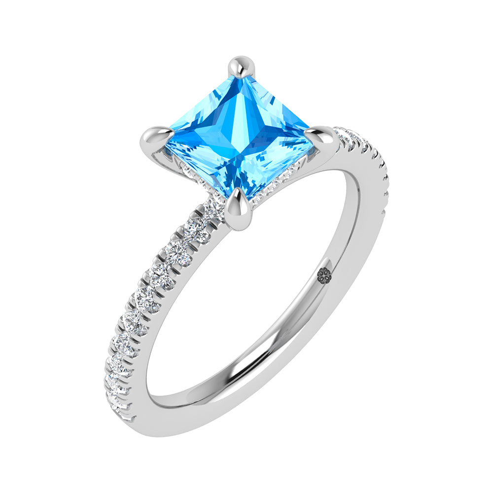 14K White Gold Lab Grown Diamond 2 3/8 Ct.Tw. Hidden Halo Engagement Ring (2ct Blue Center)