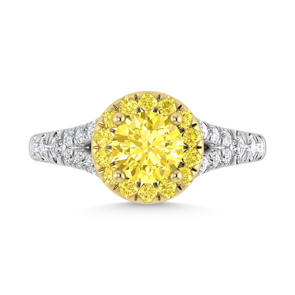 14K White Gold Lab Grown Round Shape Yellow Diamond 1 7/8 Ct.Tw. Engagement Ring (Head 18K Yellow Gold)
