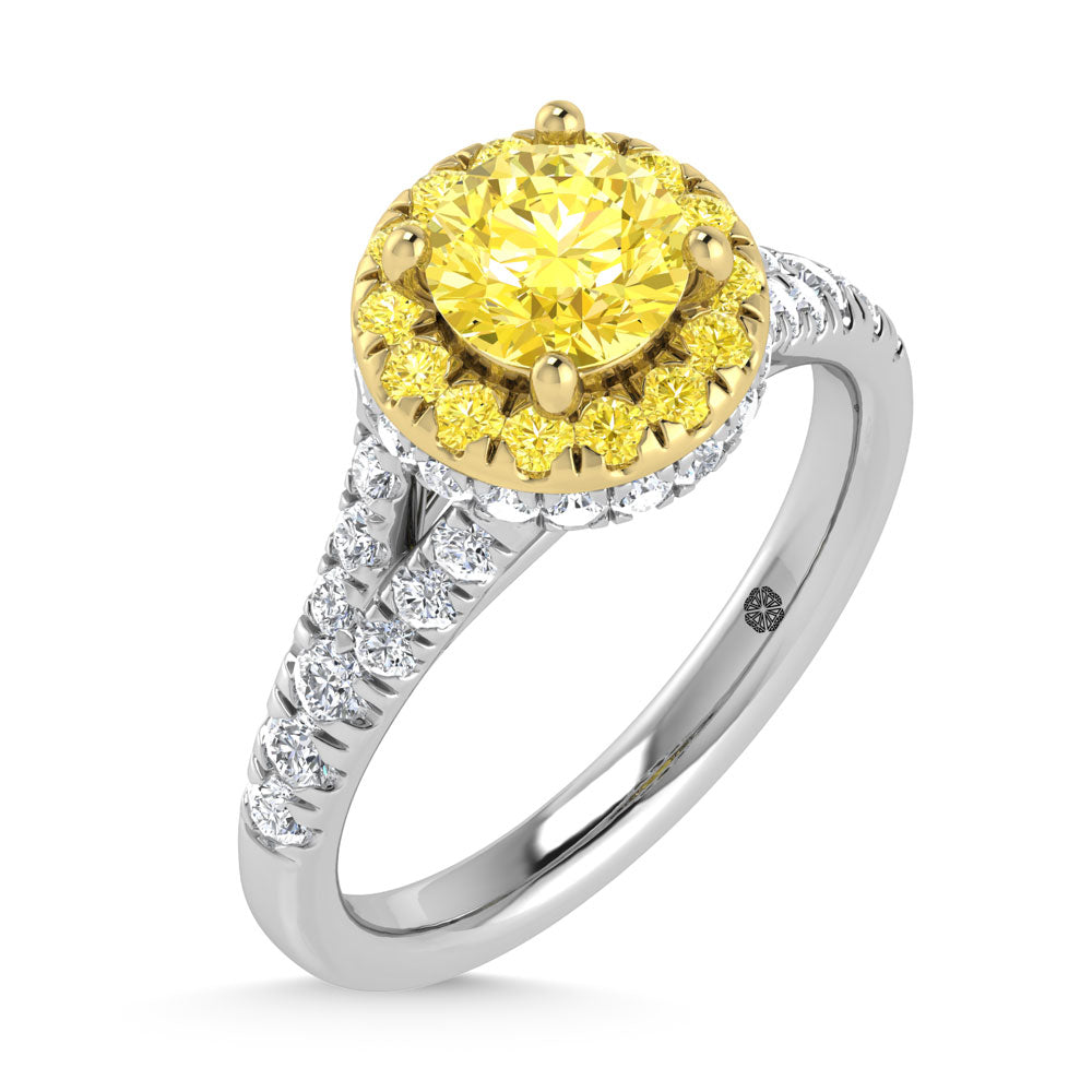 14K White Gold Lab Grown Round Shape Yellow Diamond 1 7/8 Ct.Tw. Engagement Ring (Head 18K Yellow Gold)