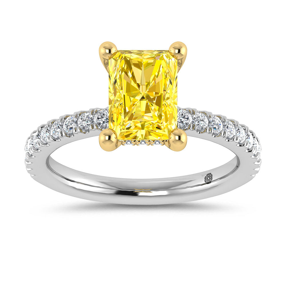 14K Two Tone Gold Lab Grown Diamond 2 3/8 Ct.Tw. Yellow Radiant Shape Engagement Ring (Center 2ct)