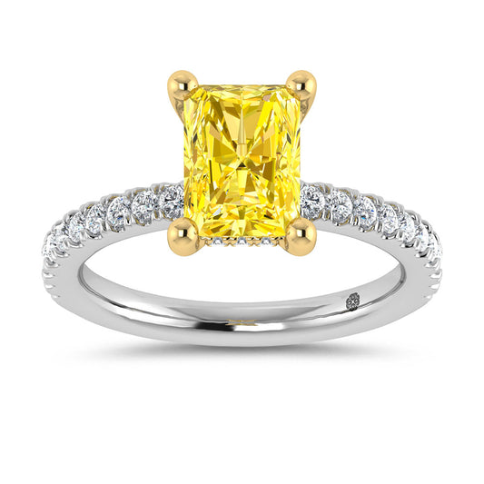 14K Two Tone Gold Lab Grown Diamond 2 3/8 Ct.Tw. Yellow Radiant Shape Engagement Ring (Center 2ct)