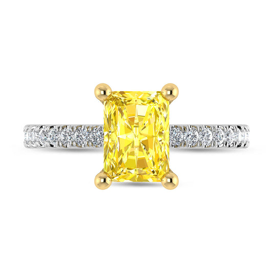14K Two Tone Gold Lab Grown Diamond 2 3/8 Ct.Tw. Yellow Radiant Shape Engagement Ring (Center 2ct)