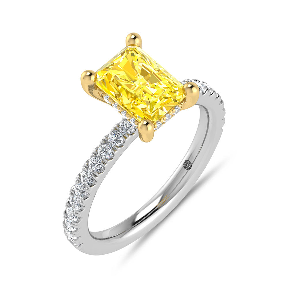 14K Two Tone Gold Lab Grown Diamond 2 3/8 Ct.Tw. Yellow Radiant Shape Engagement Ring (Center 2ct)