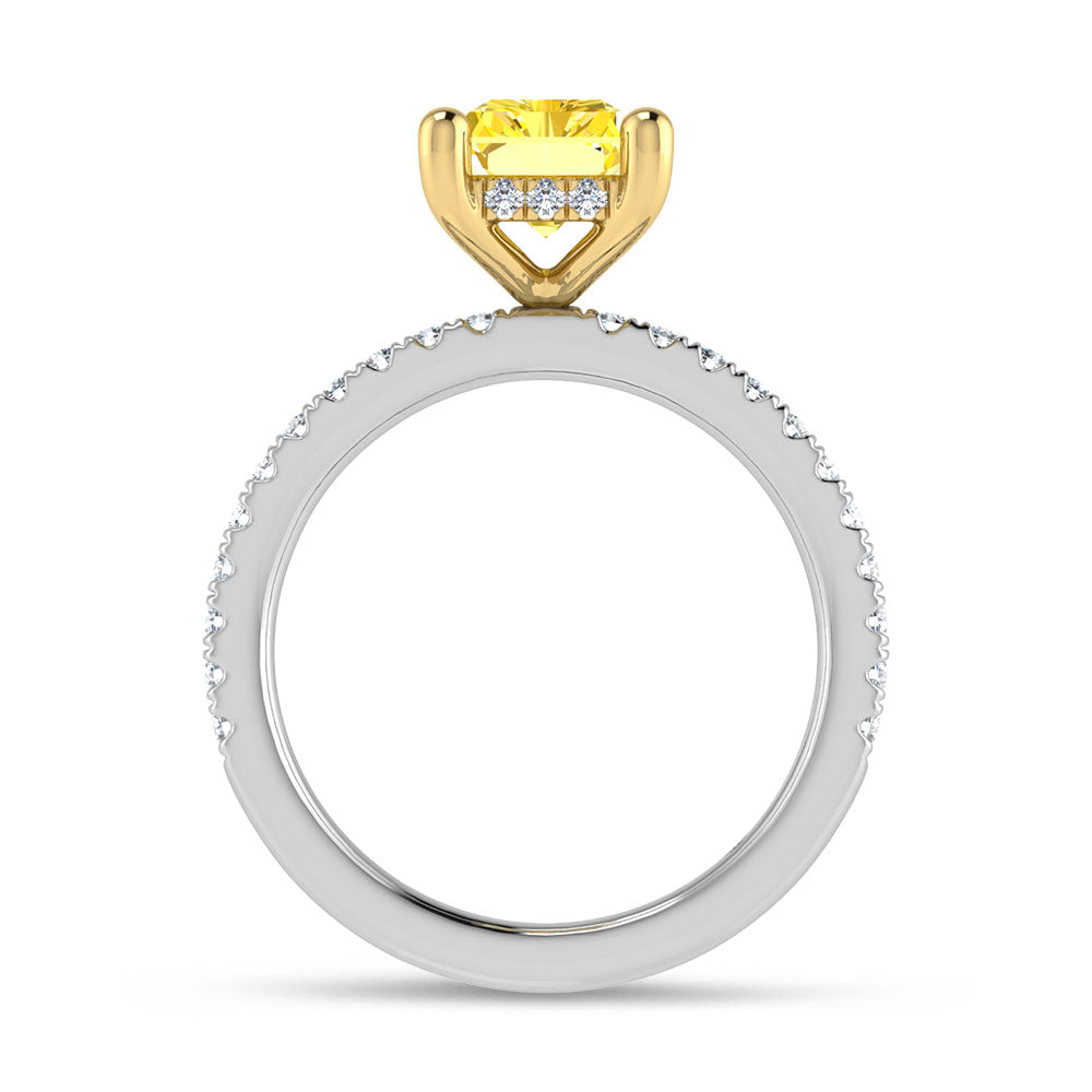 14K Two Tone Gold Lab Grown Diamond 2 3/8 Ct.Tw. Yellow Radiant Shape Engagement Ring (Center 2ct)