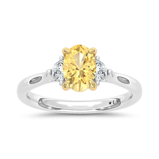 14K Two Tone Gold Lab Grown Diamond 1 1/6 Ct.Tw. Yellow Oval Engagement Ring (Center 1ct)