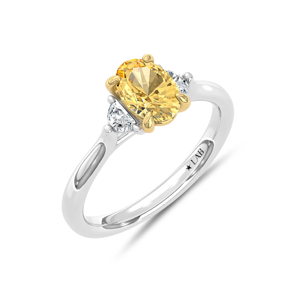 14K Two Tone Gold Lab Grown Diamond 1 1/6 Ct.Tw. Yellow Oval Engagement Ring (Center 1ct)