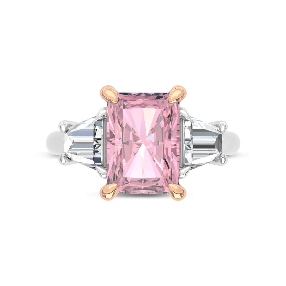 14K Two Tone Lab Grown Diamond 4 1/5 Ct.Tw. Pink Radiant Engagement Ring (Center 3ct)