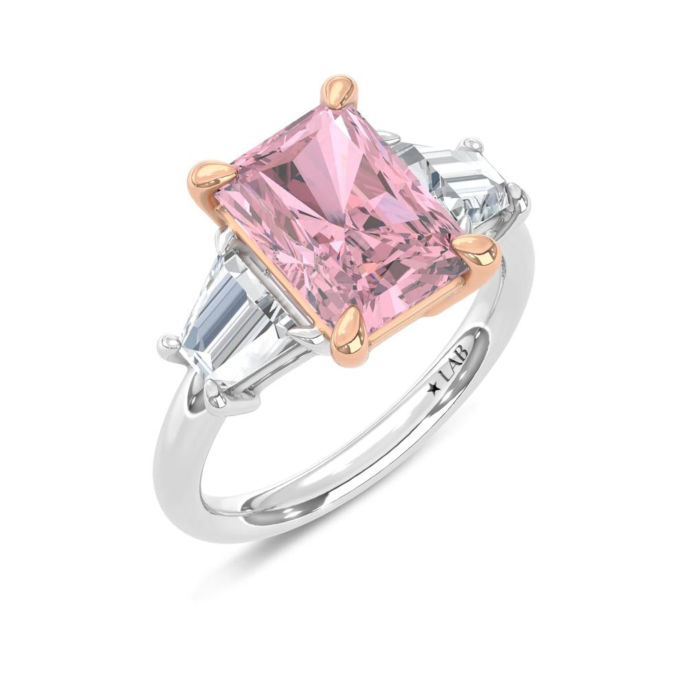 14K Two Tone Lab Grown Diamond 4 1/5 Ct.Tw. Pink Radiant Engagement Ring (Center 3ct)