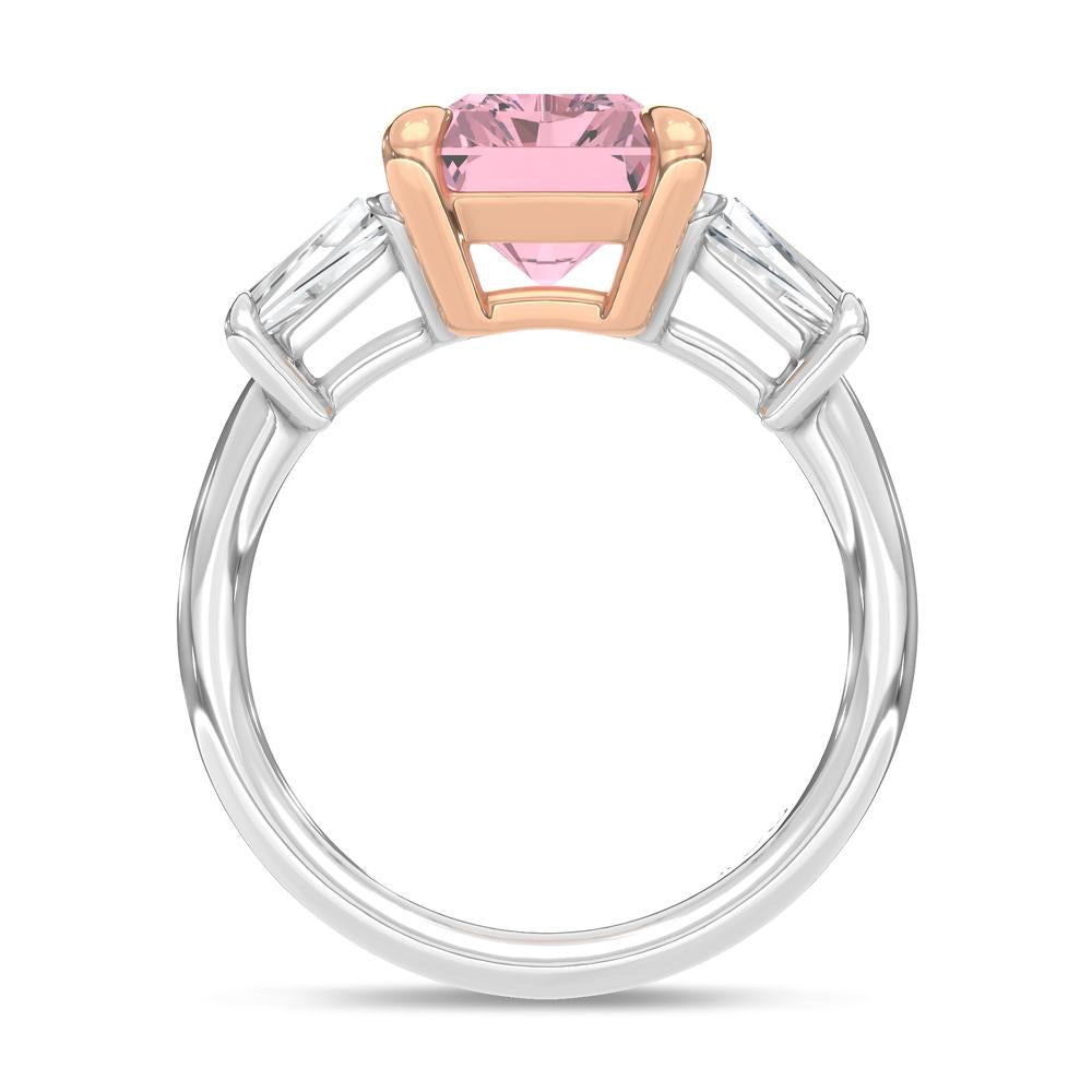 14K Two Tone Lab Grown Diamond 4 1/5 Ct.Tw. Pink Radiant Engagement Ring (Center 3ct)