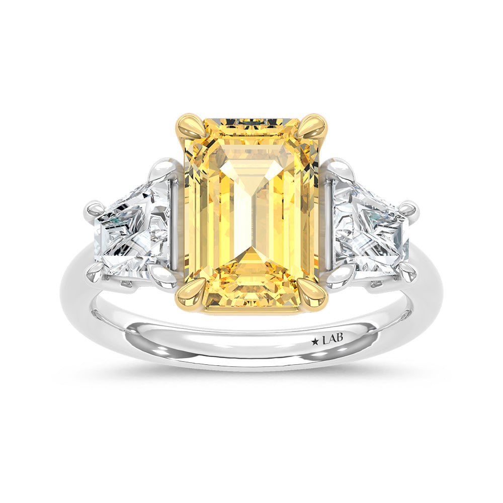 14K Two Tone Lab Grown Diamond 4 1/5 Ct.Tw. Yellow Emerald Engagement Ring (Center 3ct)