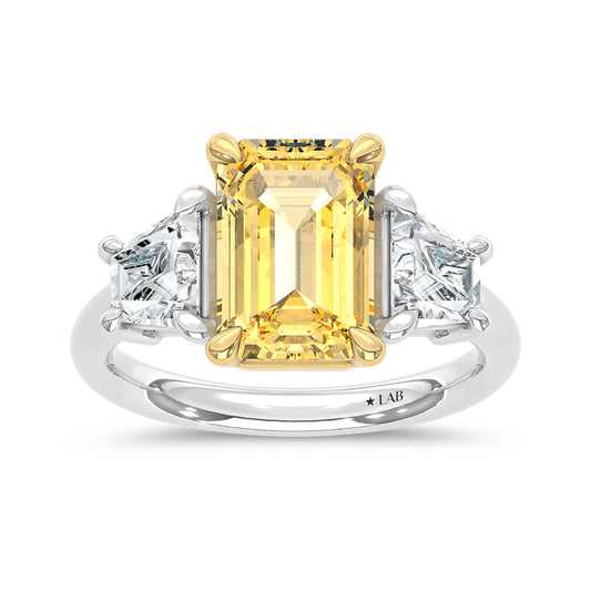 14K Two Tone Lab Grown Diamond 4 1/5 Ct.Tw. Yellow Emerald Engagement Ring (Center 3ct)