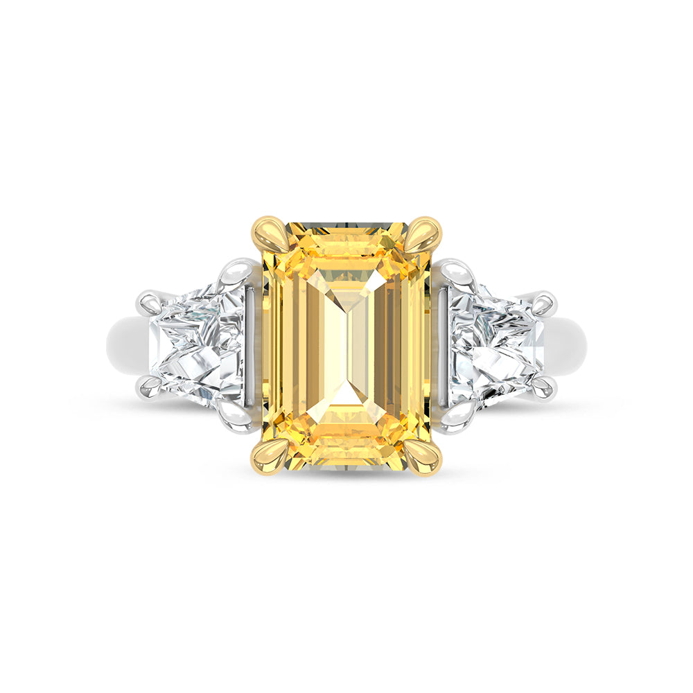 14K Two Tone Lab Grown Diamond 4 1/5 Ct.Tw. Yellow Emerald Engagement Ring (Center 3ct)