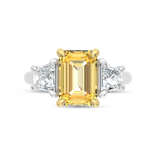 14K Two Tone Lab Grown Diamond 4 1/5 Ct.Tw. Yellow Emerald Engagement Ring (Center 3ct)