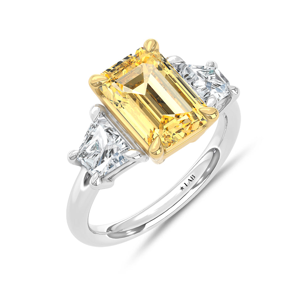 14K Two Tone Lab Grown Diamond 4 1/5 Ct.Tw. Yellow Emerald Engagement Ring (Center 3ct)
