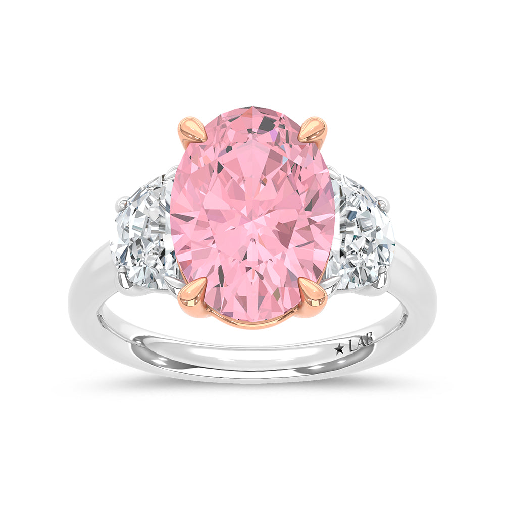 14K White Gold Lab Grown Diamond 4 3/4 Ct.Tw. Pink Oval Engagement Ring (Center 4ct)