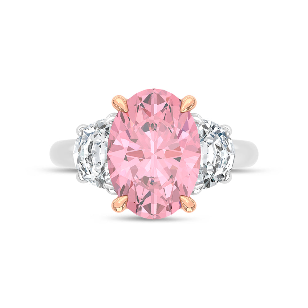 14K White Gold Lab Grown Diamond 4 3/4 Ct.Tw. Pink Oval Engagement Ring (Center 4ct)