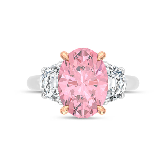 14K White Gold Lab Grown Diamond 4 3/4 Ct.Tw. Pink Oval Engagement Ring (Center 4ct)