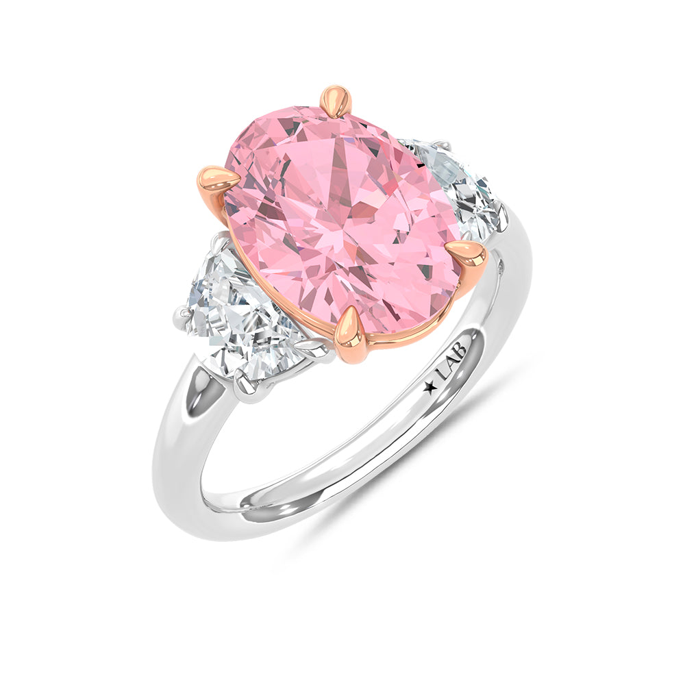 14K White Gold Lab Grown Diamond 4 3/4 Ct.Tw. Pink Oval Engagement Ring (Center 4ct)