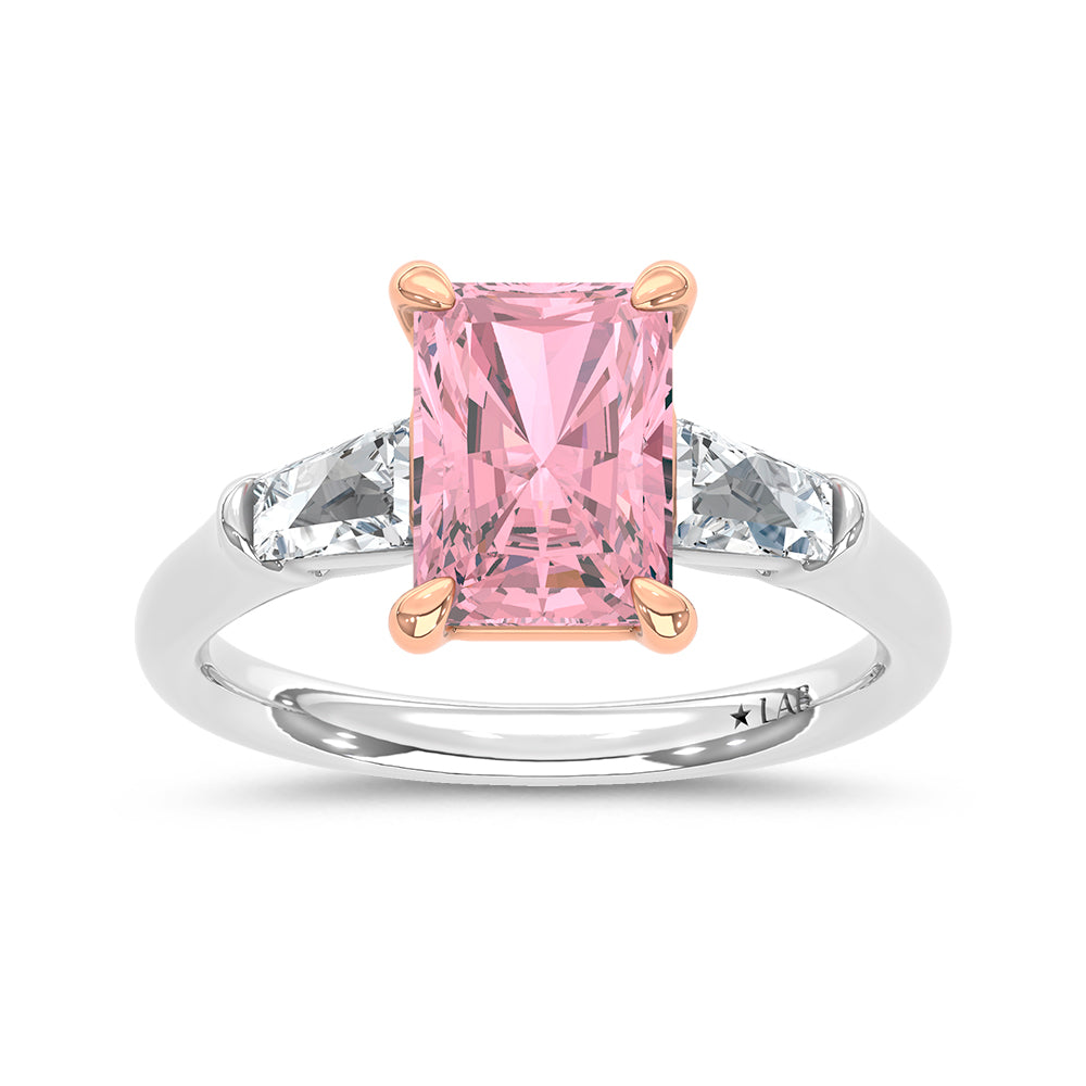 14K White Gold Lab Grown Diamond 2 5/8 Ct.Tw. Pink Radiant Engagement Ring (Center 2ct)