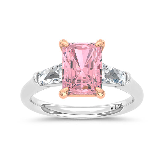 14K White Gold Lab Grown Diamond 2 5/8 Ct.Tw. Pink Radiant Engagement Ring (Center 2ct)