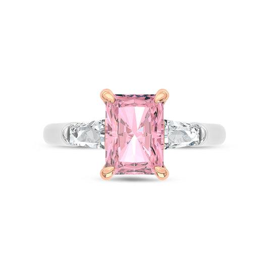 14K White Gold Lab Grown Diamond 2 5/8 Ct.Tw. Pink Radiant Engagement Ring (Center 3ct)