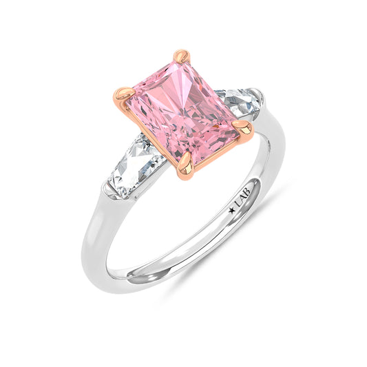 14K White Gold Lab Grown Diamond 2 5/8 Ct.Tw. Pink Radiant Engagement Ring (Center 3ct)