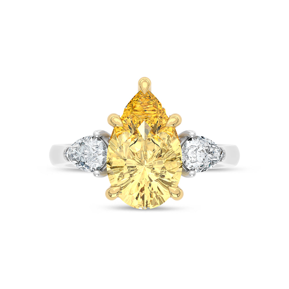 14K Two Tone Gold Lab Grown Diamond 4 3/4 Ct.Tw. Yellow Pear Engagement Ring (Center 4ct)