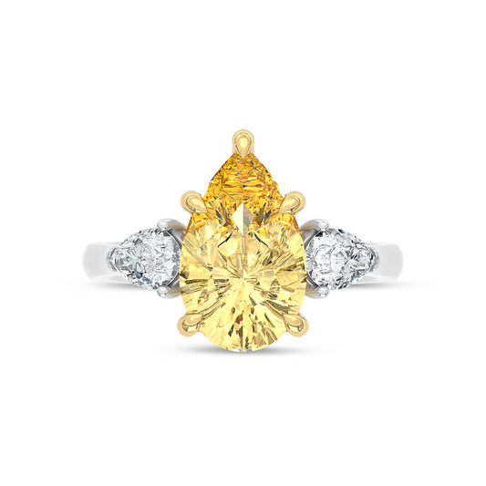 14K Two Tone Gold Lab Grown Diamond 4 3/4 Ct.Tw. Yellow Pear Engagement Ring (Center 4ct)