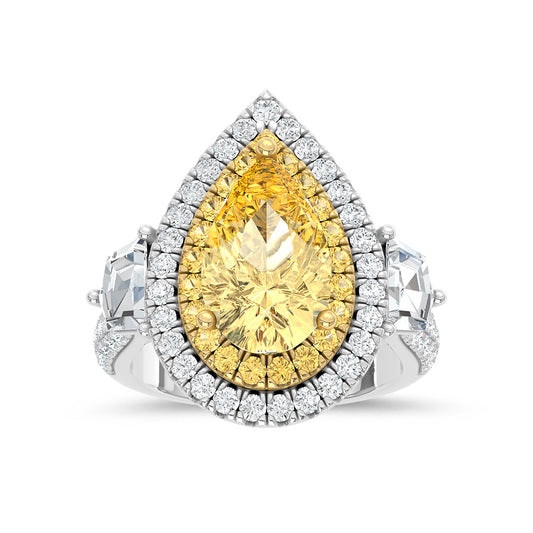 14K Two Tone Gold Lab Grown Diamond 6 1/6 Ct.Tw. Yellow Pear Engagement Ring (Center 4ct)