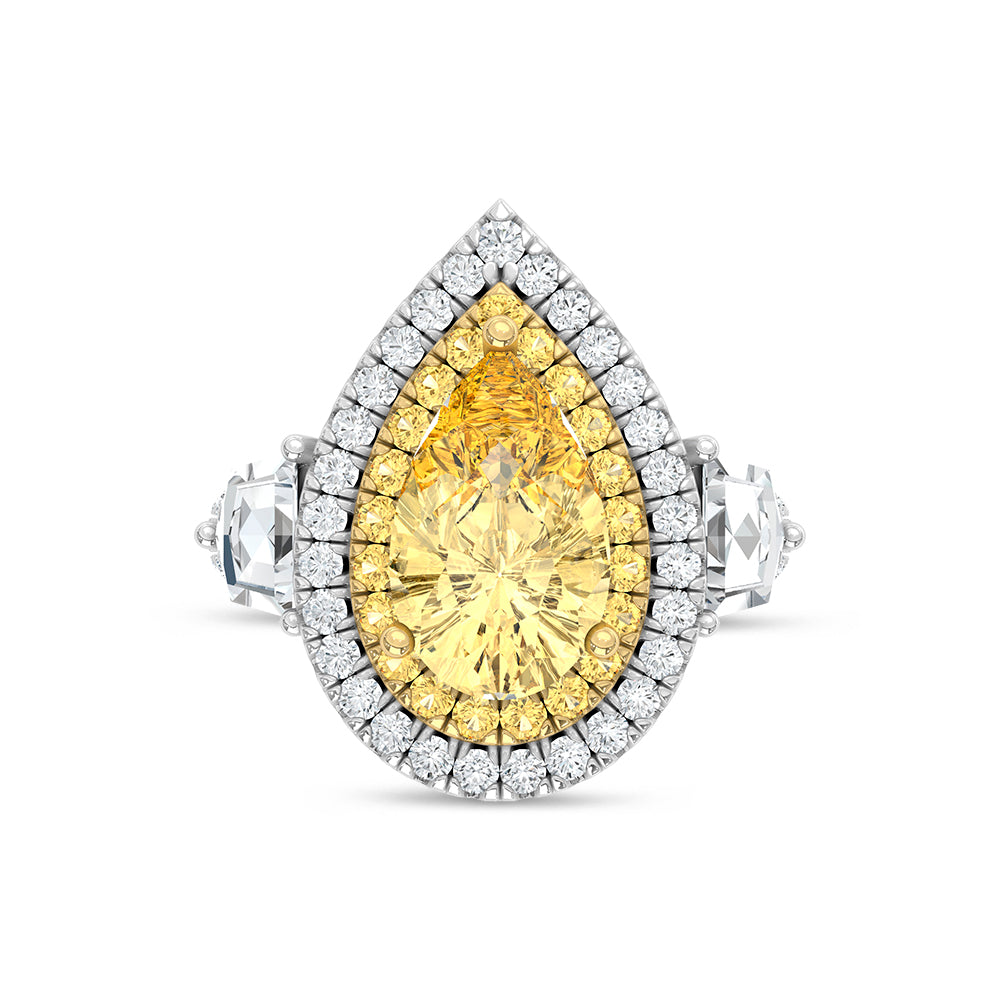 14K Two Tone Gold Lab Grown Diamond 6 1/6 Ct.Tw. Yellow Pear Engagement Ring (Center 4ct)
