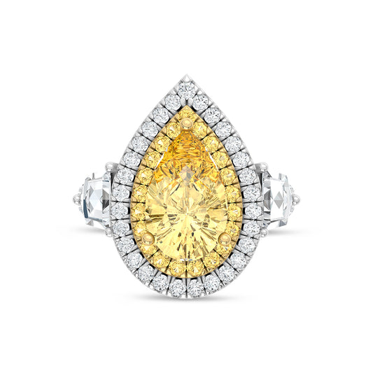 14K Two Tone Gold Lab Grown Diamond 6 1/6 Ct.Tw. Yellow Pear Engagement Ring (Center 4ct)